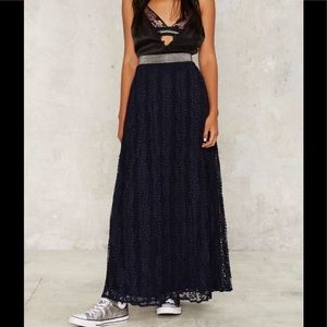 - Nasty Gal Lucy Paris Navy Pleated Lace Maxi Skirt